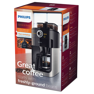 was dubbellaag corruptie Philips Grind & Brew, water tank 1.2 L, black/silver - Coffee maker with  grinder, HD7769/00 | Euronics