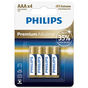 Philips Premium Alkaline, AAA, 4gb - Baterijas LR03M4B/10
