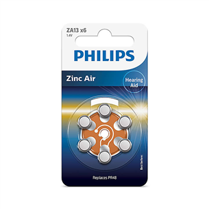 Philips Zinc Air, ZA13/PR48, 1.4V, 6 gab. - Baterijas ZA13B6A/00
