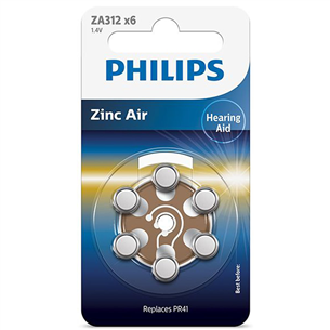 Philips Zinc Air, ZA312/PR41, 1.4V, 6gb. - Baterijas ZA312B6A/00