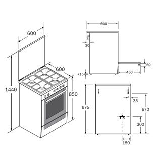 Gāzes plīts ar elektrisko cepeškrāsni, Bosch / platums 60cm