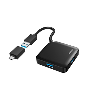 Hama USB Hub, 4 Ports, USB 3.2 Gen 1, USB-C adapteris, melna - Adapteris 00200116