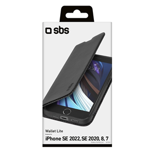 SBS Book Wallet Lite Case, iPhone SE 2022/2020, melna – Apvalks viedtālrunim