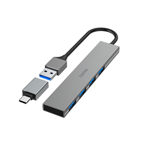 Hama USB Hub, 4x USB 3.2 Gen 1, USB-C adapteris, pelēka - Adapteris 00200141
