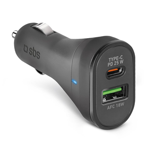 SBS, USB-A, USB-C, 25 W, black - Car charger