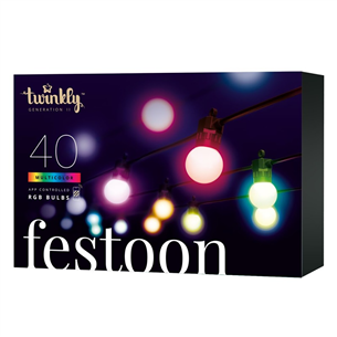 Twinkly Festoon Lights 40 RGB, 20 m, melna - Viedā gaismas virtene