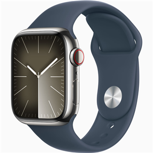 Apple Watch Series 9 GPS + Cellular, 41 mm, Sport Band, M/L, sudraba nerūsējošā tērauda/zila - Viedpulkstenis MRJ33ET/A