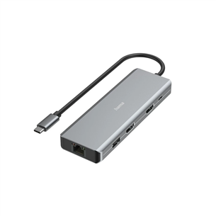 Hama CONNECT2Media, USB-C, 9 porti, 2x HDMI, 100 W, pelēka - Portatīvā datora dokstacija 00200142