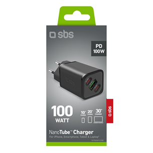 SBS GaN Charger with Power Delivery, 100 W, melna - Lādētājs