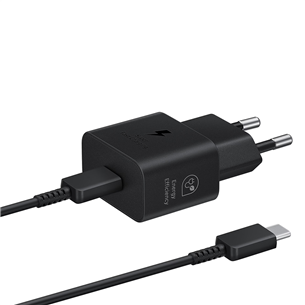 Samsung, USB-C, 25 W, black - Power adapter and USB-C cable EP-T2510XBEGEU