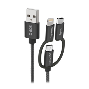 SBS USB / Micro USB, USB-C, Lightning, melna - Vads TECABLEUSBIP531BW