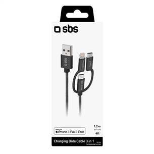 SBS USB / Micro USB, USB-C, Lightning, melna - Vads