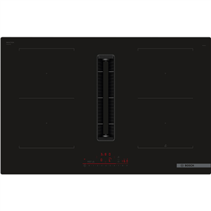 Bosch, Series 6, width 80 cm, frameless, black - Built-in induction hob with cooker hood