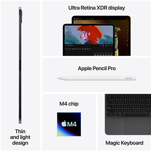 Apple iPad Pro 13”, M4 (2024), 256 GB, glossy, WiFi + 5G, silver - Tablet