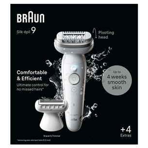 Braun Silk-epil 9, сухое и влажное использование, белый - Эпилятор