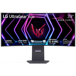 LG UltraGear OLED, 39'', WQHD, OLED, 240 Hz, izliekts, melna - Monitors 39GS95QE-B