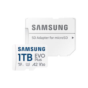 Samsung EVO Plus, microSDXC, 1 TB, + adapteris, balta - Atmiņas karte