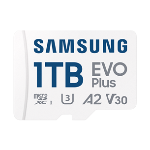 Samsung EVO Plus, microSDXC, 1 TB, + adapteris, balta - Atmiņas karte