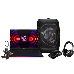 MSI Raider 18 HX A14V 20th Anniversary Bundle, 18'', 120 Hz, UHD+, Mini LED, i9, 32 GB, 1 TB, RTX 4070, melna - Portatīvais dators RDR18HX-A14VGG-005NL