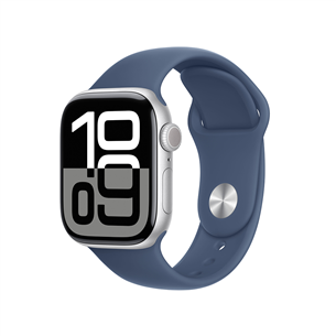 Apple Watch Series 10 GPS, 42 мм, sport band, S/M, серебристый алюминий / синий - Смарт-часы