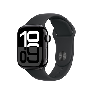 Apple Watch Series 10 GPS, 42 mm, sport band, S/M, melna alumīnija / melna - Viedpulkstenis MWWE3ET/A