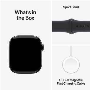 Apple Watch Series 10 GPS, 42 mm, sport band, M/L, melna alumīnija / melna - Viedpulkstenis