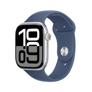 Apple Watch Series 10 GPS, 46 mm, sport band, S/M, sudraba alumīnijs / zila - Viedpulkstenis MWWL3ET/A