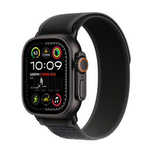 Apple Watch Ultra 2, 49 mm, Trail Loop, S/M, melna titāna / melna - Viedpulkstenis MX4U3EL/A