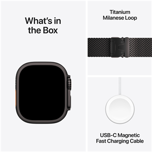 Apple Watch Ultra 2, 49 mm, Titanium Milanese Loop, Small, melna titāna / melna - Viedpulkstenis