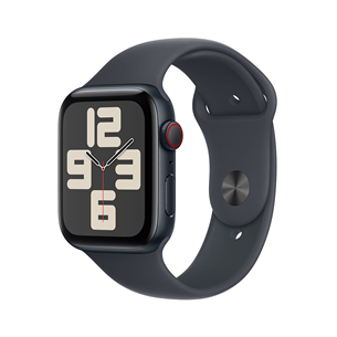 Apple Watch SE, 44 mm, GPS + Cellular, sport band, S/M, melna alumīnija / melna - Viedpulkstenis MXGL3ET/A