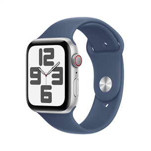 Apple Watch SE, 44 mm, GPS + Cellular, sport band, M/L, sudraba alumīnijs / zila - Viedpulkstenis MXGQ3ET/A