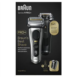 Braun Series 9 Pro+ Wet & Dry, 6-in-1 SmartCare un PowerCase, sudraba - Skuveklis