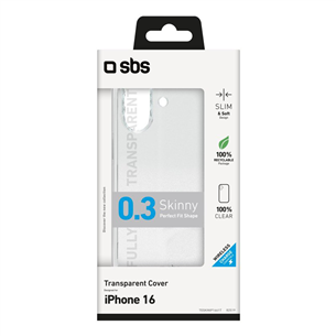 SBS Skinny cover, iPhone 16, transparent - Case