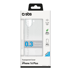 SBS Skinny cover, iPhone 16 Plus, прозрачный - Чехол