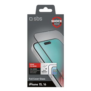 SBS Full Cover Glass Screen Protector, iPhone 16 / 15 - Ekrāna aizsargs viedtālrunim