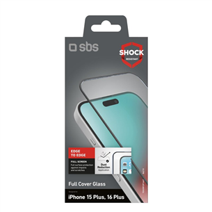 SBS Full Cover Glass Screen Protector, iPhone 16 Plus / 15 Plus - Ekrāna aizsargs viedtālrunim