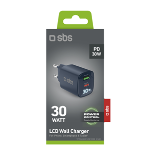 SBS LCD Wall Charger, USB-A, USB-C, LCD, 30 Вт, синий - Зарядное устройство