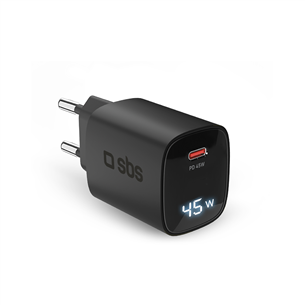 SBS LCD Wall Charger, USB-C, LCD, 45 W, melna - Lādētājs TETRGANLCD1C45K