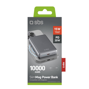 SBS SlimMag, 10000 mAh, pelēka - Portatīvais barošanas avots