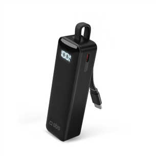 SBS LCD Power Bank, 5000 mAh, black - Power bank TEBB5000LCDTCK