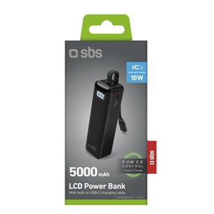 SBS LCD Power Bank, 5000 мАч, черный - Внешний аккумулятор