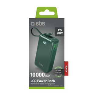 SBS LCD Power Bank, 10000  mAh, zaļa - Portatīvais barošanas avots