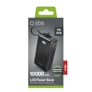 SBS LCD Power Bank, 10000  mAh, melna - Portatīvais barošanas avots