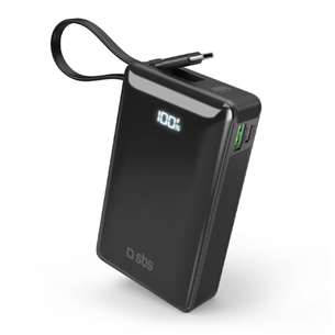 SBS LCD Power Bank, 20000 mAh, melna - Portatīvais barošanas avots TTBB20000LCDTCPD20K