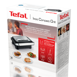 Tefal Inicio Compact, 1000 Вт, нержавеющая сталь – Компактный гриль