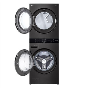 LG, 12 kg + 10 kg, depth 66 cm, 1400 rpm, black - Washing machine + Dryer