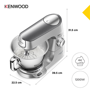 Kenwood Titanium Chef Baker, 5 л/1,6 л, 1200 Вт, серебристый - Кухонный комбайн