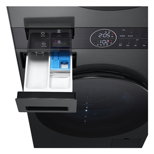 LG, 12 kg + 10 kg, depth 66 cm, 1400 rpm, black - Washing machine + Dryer