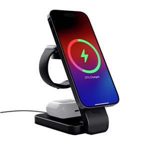 Trust Viro 3-in-1 Wireless Magnetic Charge Stand, Qi, black - Wireless charging dock