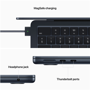 Apple MacBook Air 13" (2022), M2 8C/8C, 16 GB, 256 GB, ENG, melna - Portatīvais dators